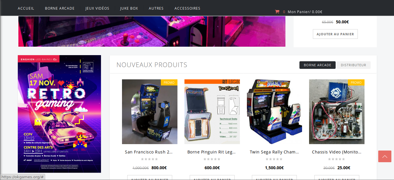 Okgames, site de vente arcade d'occasion